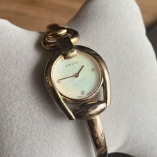 GUCCI 139.5 3P Diamond Shell Dial Pink Gold Women Watch PG Quartz USED