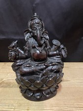 Hindu Ganesh Elephant God Statue Dark Polished Resin Indian Deity Figure Detail