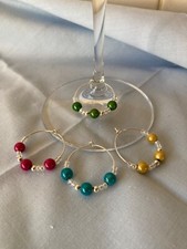 Wine Glass Charms - Set of 4 - Light Weight - Miracle Beads - New With Gift Bag