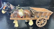 Unusual Vintage Papier Mache Shire Horse & Handmade Hay Cart 11.5” Long