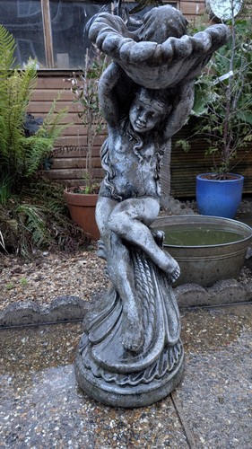Garden angel and birdbath - garden,