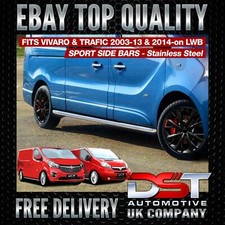FITS VAUXHALL VIVARO 2014-18 SPORTS SIDE BARS LWB CHROME STAINLESS STEEL