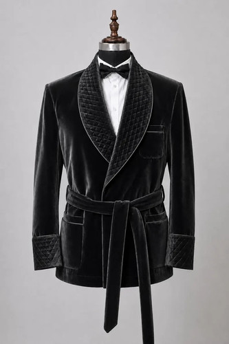Black velvet smoking jacket - black,