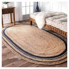 Oval Jute Rug Black Line