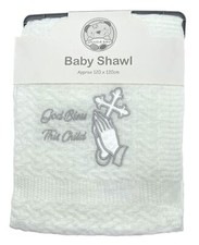 Baby CHRISTENING SHAWL God Bless This Child Fringed 