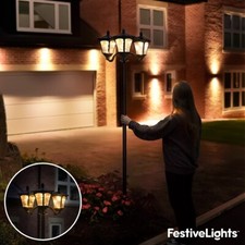 2.1m Solar Triple Head Warm White LED Outdoor Garden Pathway Lamp Post Light