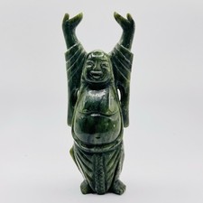 Jade Carved Buddha Happy Laughing Maitreya Buddha Statue Green Vintage 6”