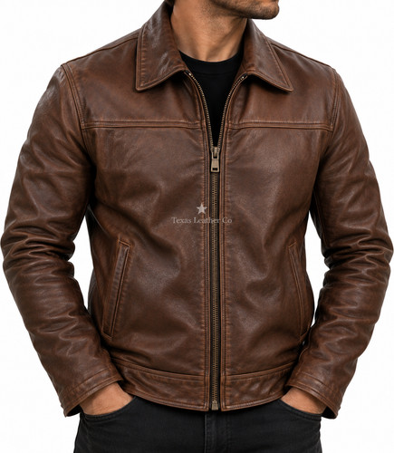 Men brown lambskin leather - lambskin,