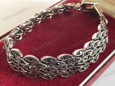 Vintage Art Deco Style Revival Silver Marcasite Style Crystal Bracelet Geometric