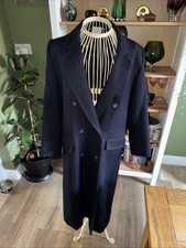 Alexon Vintage Below Knee Length Coat Navy 100% Pure New Wool Size 10 British