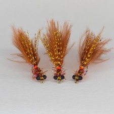 3 Copper and Brown UV  Flash Damsel's    size 10 Trout Flies Nymphs UV Lures .p
