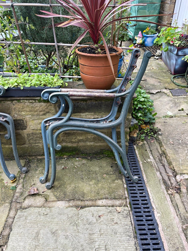Grey metal garden bench - metal,