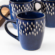 Blue Splash Reactive Glaze 350ml Mugs Set Of 4 Stoneware Rain Drop Coffee Cups