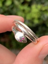Silver Ruby Eyed Snake Ring ￼