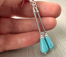 Turquoise Earrings 925 Sterling Silver Earrings Long Teardrop Drop Earrings Gift