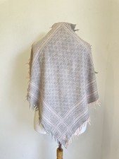 Gucci Gray Beige Monogram Fringe Wool Silk Scarf Made in Italy #A8