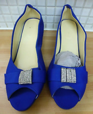 Womens Sateen Wedge Shoes with Sparkle Buckle Ladies NEW* Royal Blue