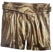 Banana Republic Gold Metallic 100% Lamb Leather Cuffed Lined Shorts Sz 14 NWOT