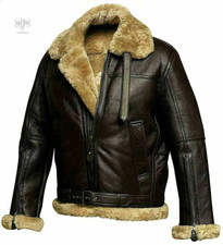 Men's Aviator Pilot RAF B3 Flying Bomber Real Fur Shearling Real Leather Jacket