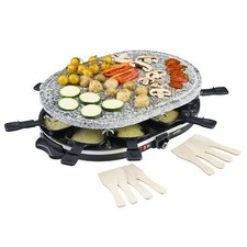 Electric Raclette Grill with Stone Plate 8 Cheese Fondue Pans Cooks Professional