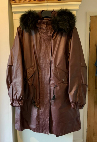 Burgundy coat fur trimmed - fur,