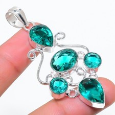 Paraiba Tourmaline Gemstone Handmade 925 Sterling Silver Jewelry Pendant Sz 2.5"