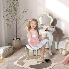 Kids Dressing Table with Mirror and Stool, Drawer, Storage Boxes - White