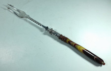 Vtg Sheffield 8" Silver Plated Pickle Fork, Marbled Celluloid / Bakelite Handle