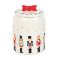 Ceramic Nutcracker Christmas Jar with Red Bow Lid | Festive Biscuit Barrel 15cm