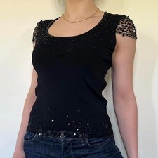 Vintage Rene Derhy black sequin embellished top