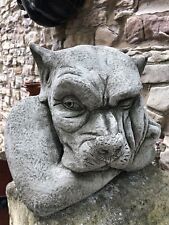 Gargoyle Dog head gate post finial XL heavy solid stone garden ornament chin