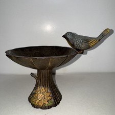 Vintage Cast Iron Bird Bath Sunflower Bird Figure Garden Decor Patio Fountain