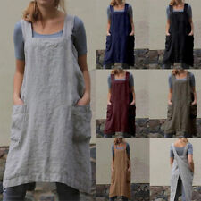 Cotton Linen Cross Back Apron Housework Baking Chef Wrap Florist Dress Plus Size