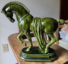 Vintage Lane & Co Trojan Tang Horse Statue - Green Mid Century - Equestrian Polo