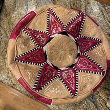 Vintage Round Pouf Leather Ottoman Moroccan Handmade Footstool Pouffe Boho Cover