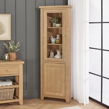 Cheshire Whitewash Oak Tall Glazed Corner Display Cabinet