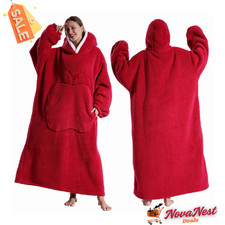 Extra Long Wearable Blankets Winter Flannel Hooded Full Sleeve Cozy Soft Blanket
