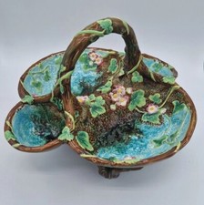 George Jones Majolica Strawberry Server Large Basket c1870