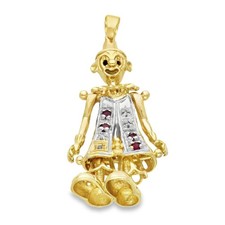 9ct Yellow Gold Diamond & Ruby Set Clown Pendant - 6.2g