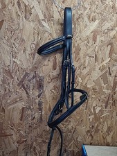 John Whitaker Leather Cavesson/Flash Bridle, Full Size. Black (Ref:121Y)