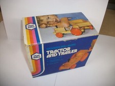 Vintage Chad Valley Wooden Pull Along Tractor & Trailer - New Boxed