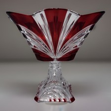 Vtg Sofa Japan Ruby Red Glassware Pedestal Bowl 8” Swirl 