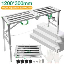Folding Hop Up Work Platform Step Up Bench Plasterers Ladder Stool 300mmX1200mm