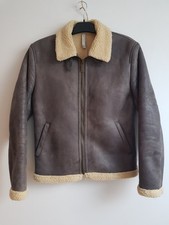 Zara Man Aviator Bomber Style Jacket Coat Dark Brown Faux Leather Fur Retro