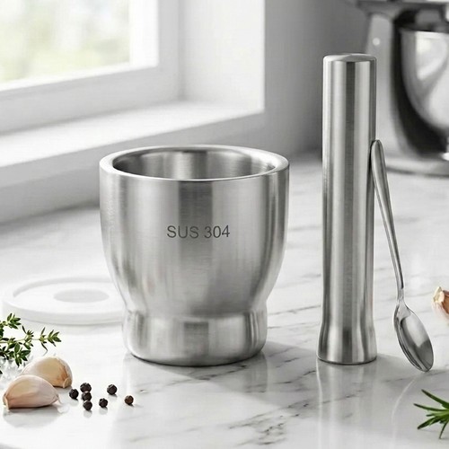 Steel garlic mortar and - steel,