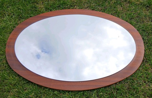 Oval teak mirror danish - teak, mid