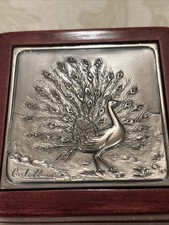 Castellani Sterling Silver & Wood Box. PJ Carroll & Company. Peacock Design.