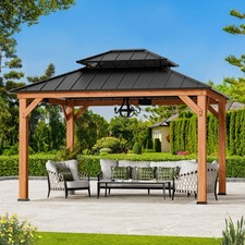Wood Gazebo 10' x 12' Cedar Framed Gazebo with Double Galvanize Roof for Garden