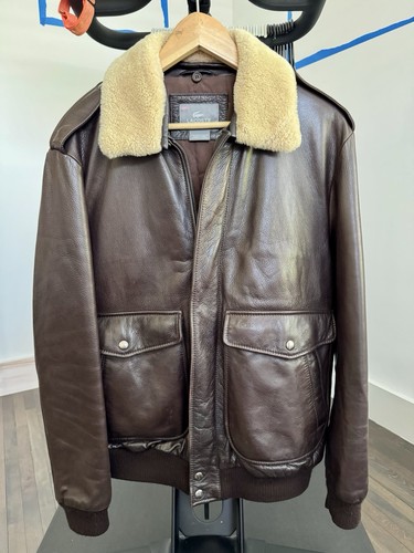Lacoste leather bomber jacket - lacoste,