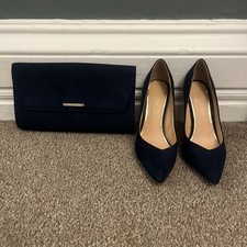 LIPSY NAVY SUEDE EFFECT COURT SHOES SIZE 4 & MATCHING CLUTCH BAG WITH STRAP